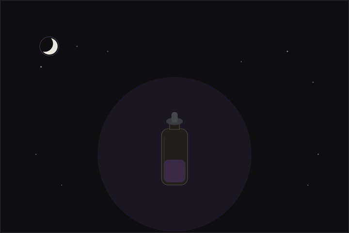 Calming essential oil blends for anxiety: an amber dropper bottle wrapped in a soft plum glow
