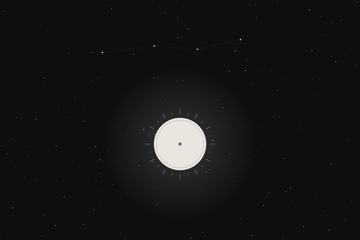 Aries season: a radiant sun beneath the Aries constellation in the Lunar Haus style