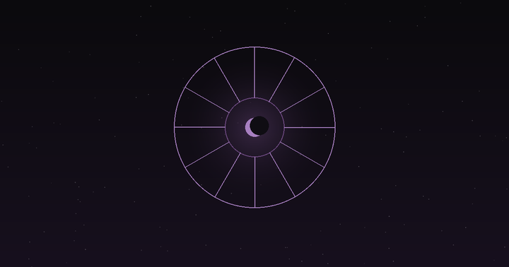 Astrology houses: a twelve-segment astrology house wheel under the stars