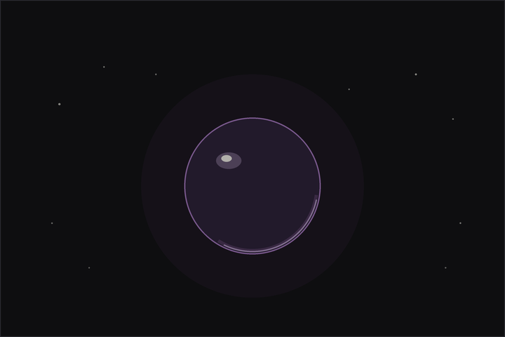 Black obsidian meaning: an illustrated glossy black scrying orb under a crescent moon, in the Lunar Haus style