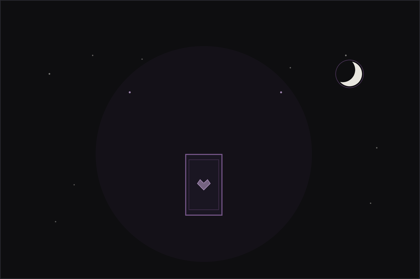 A single tarot card resting on a journal beside a warm cup of tea on a dark table, in the Lunar Haus style