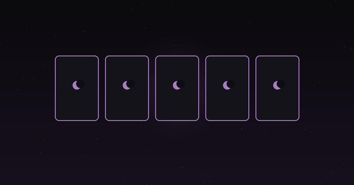 Career tarot spread: a five-card career tarot spread on a starlit cloth