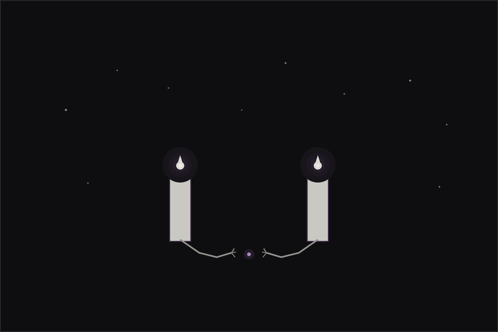 Cord cutting ritual with candles: two lit candles linked by a twine that has been cut in the middle