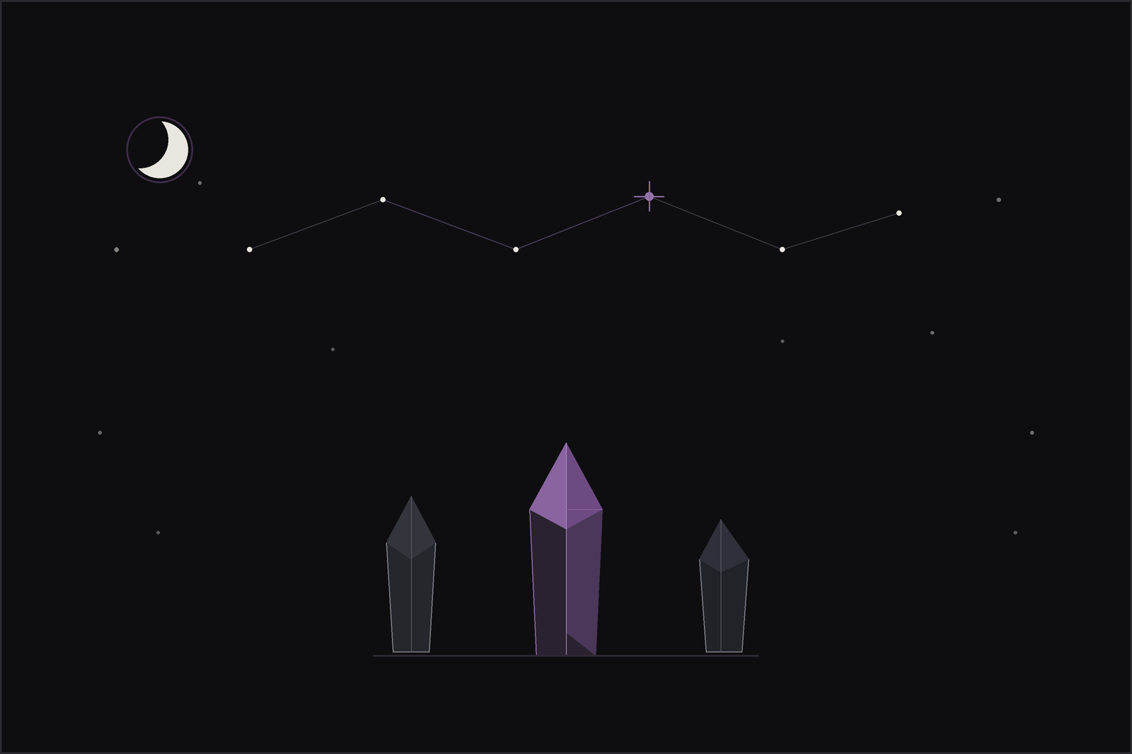 Crystal zodiac sign meanings: a row of crystals beneath a constellation of stars