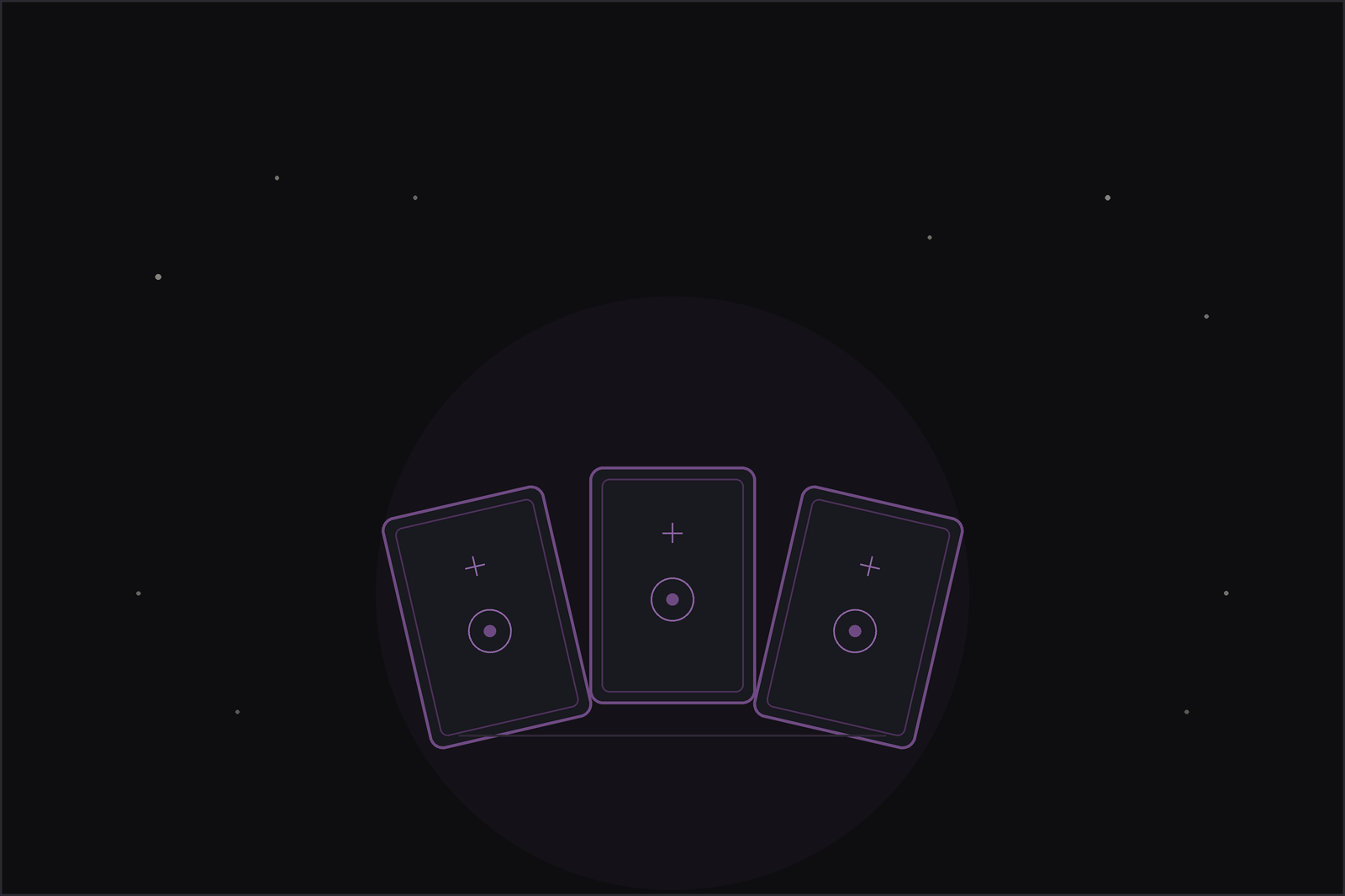 Decision tarot spread: three tarot cards laid as a choice beneath a crescent moon