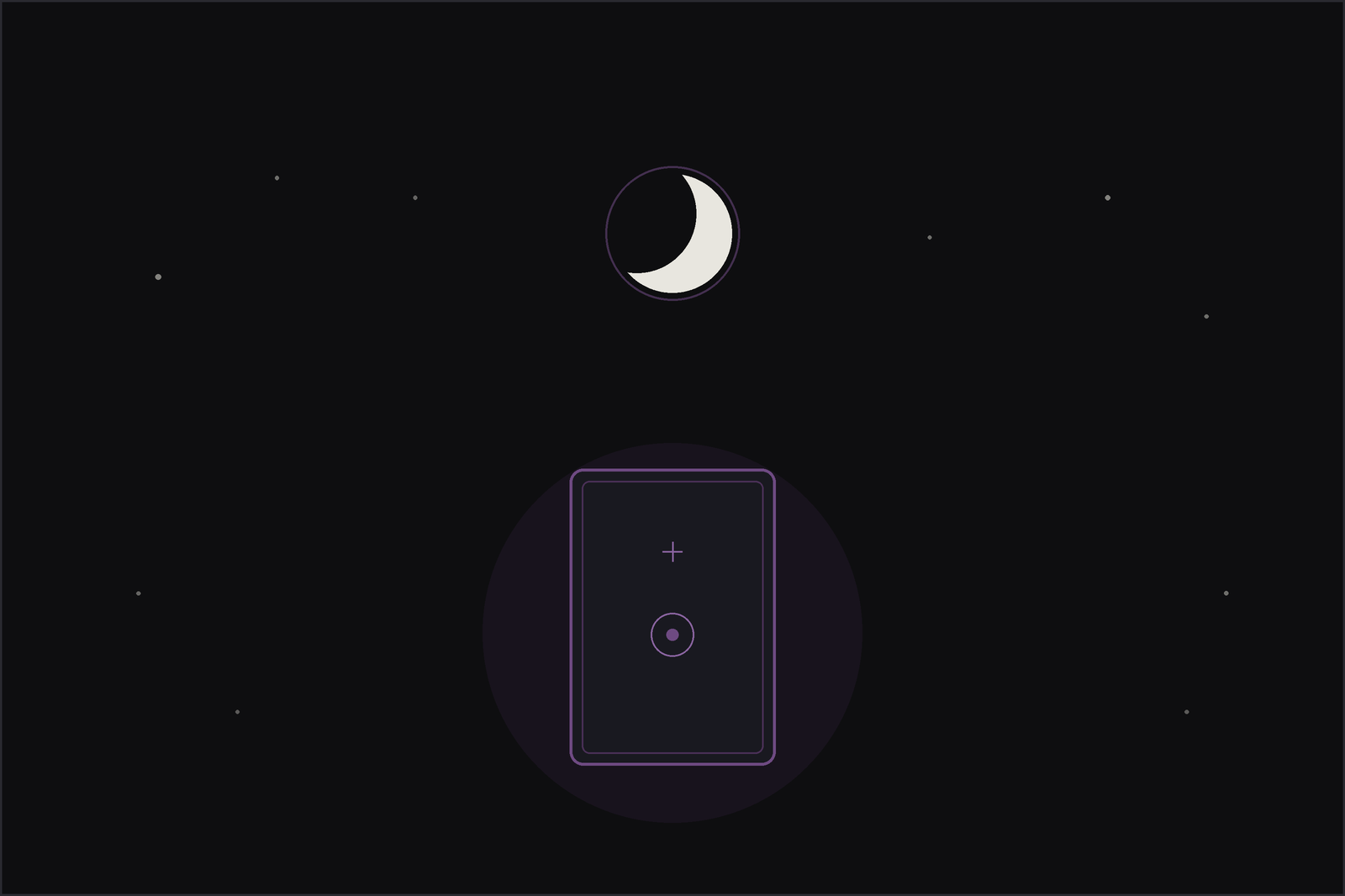 Dream tarot spread: a single tarot card beneath a crescent moon and stars