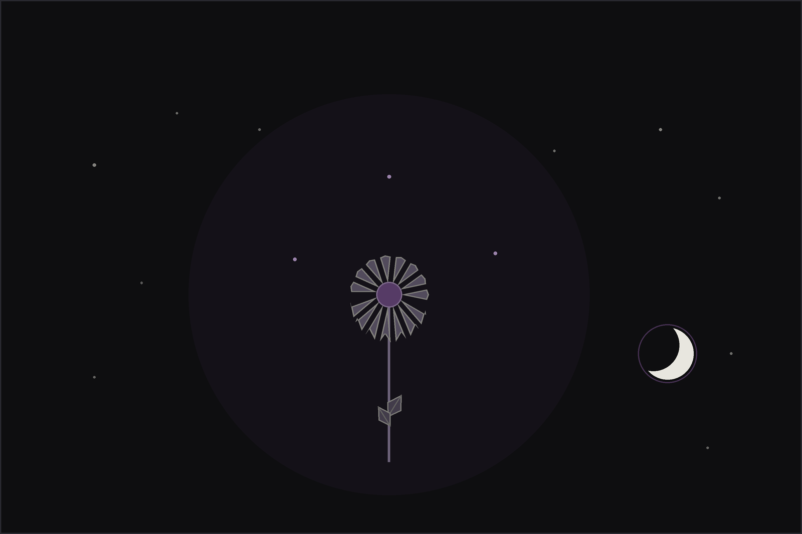 Echinacea meaning and uses: a purple coneflower with a spiny golden centre beneath a crescent moon, in the Lunar Haus style