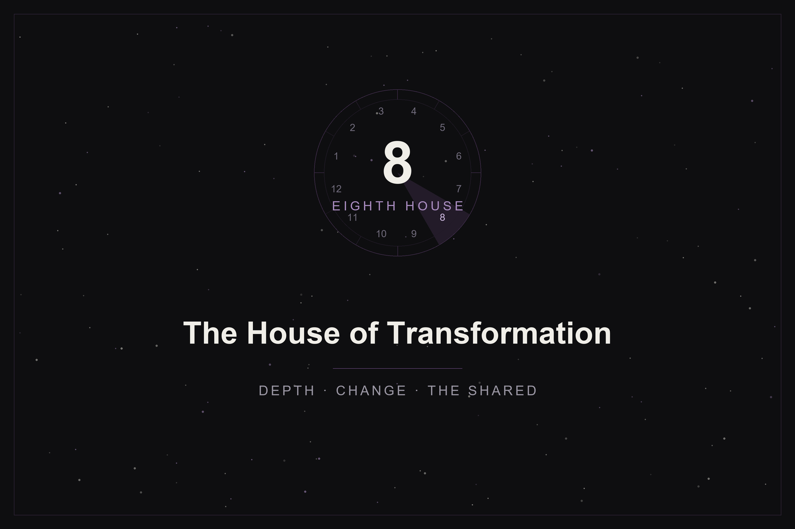 Eighth house in astrology: the house of transformation highlighted in plum on a twelve-house wheel over a starlit sky