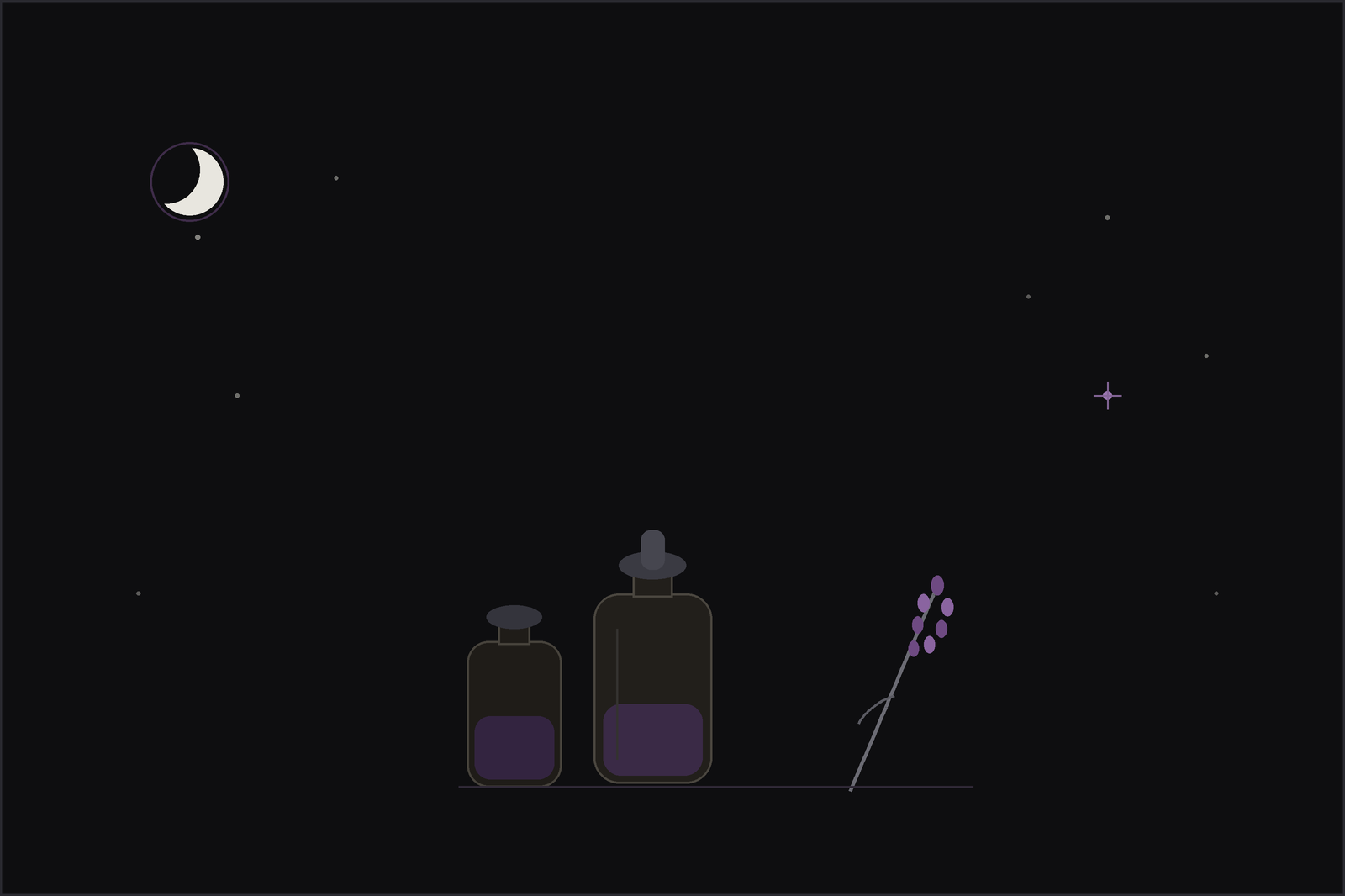 Essential oils for sleep and calm: amber dropper bottles beside a sprig of lavender