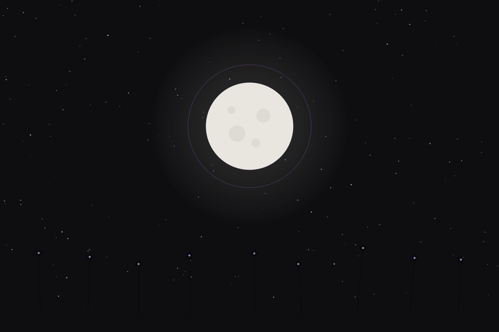 Flower Moon: a full moon above a meadow of blooming wildflowers