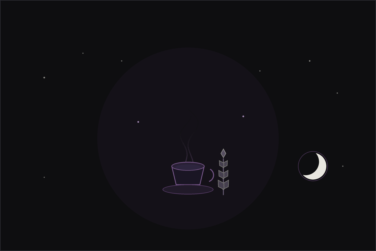 A warm cup of herbal tea with loose dried chamomile, lavender and mint on a dark table in the Lunar Haus style