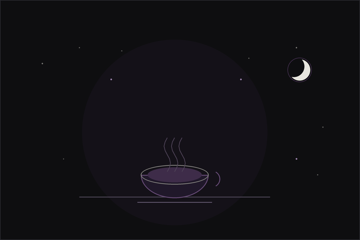 Herbs for sleep: dried chamomile, lavender and valerian with a warm cup of tea by a bedside in the Lunar Haus style