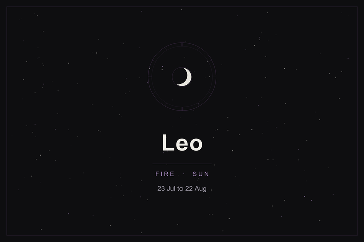 Leo star sign: the lion's zodiac wheel and a crescent moon over a dark, starlit sky