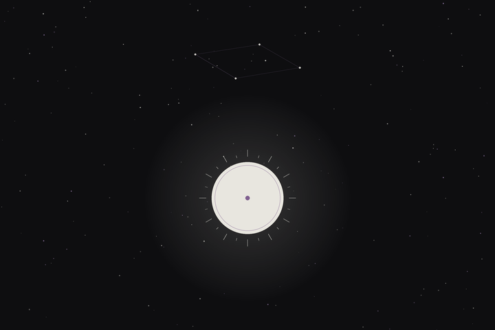 Libra season: a radiant sun beneath the Libra constellation in the Lunar Haus style