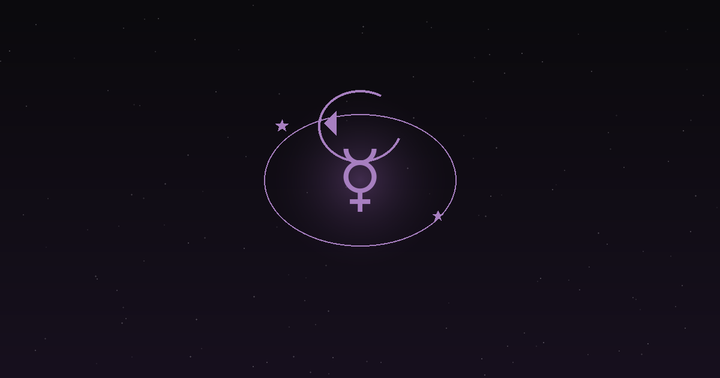 Mercury retrograde: the glyph of Mercury with a backward loop, for retrograde