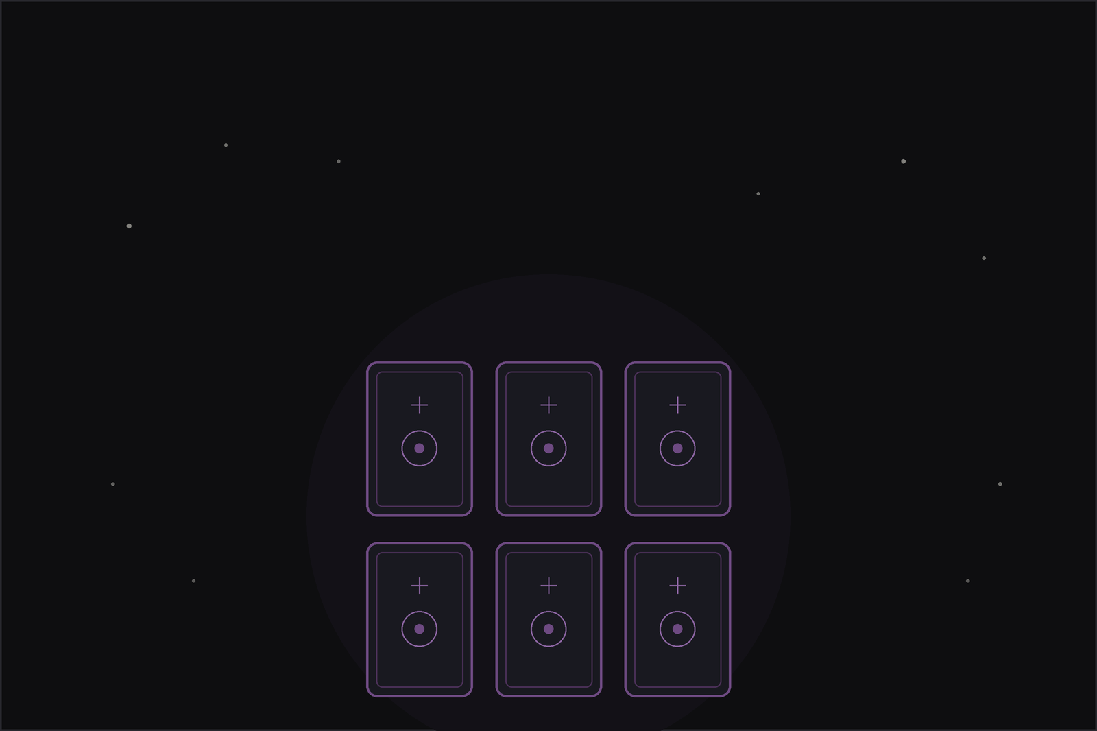 Month ahead tarot spread: six tarot cards laid in a grid beneath a crescent moon
