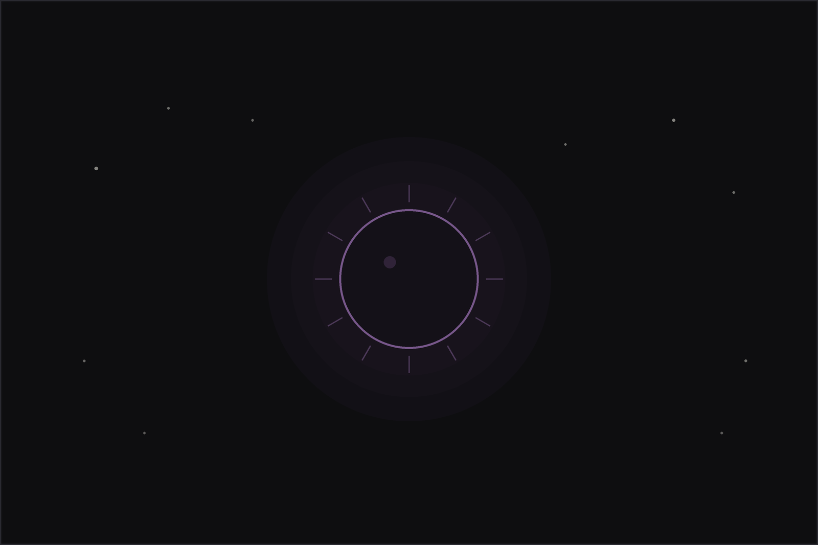 New moon energy: a dark new moon ringed by a soft plum aura among stars on a night sky.