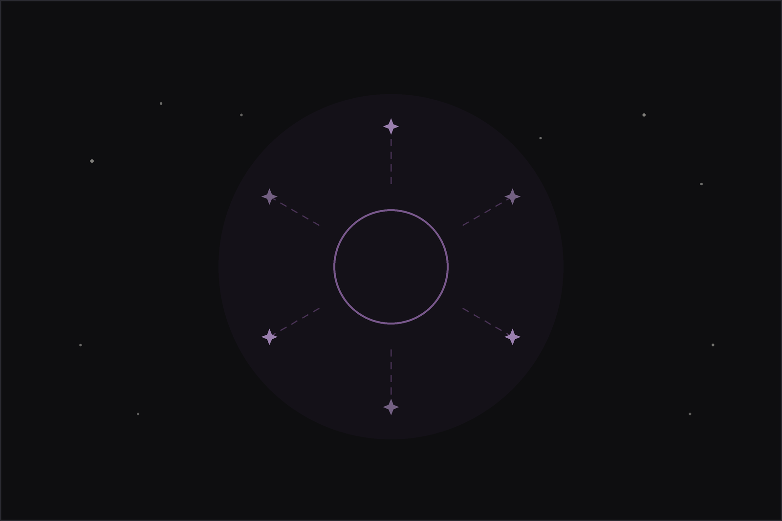 New moon manifestation: stars drawn inward toward a dark new moon along plum lines on a night sky.