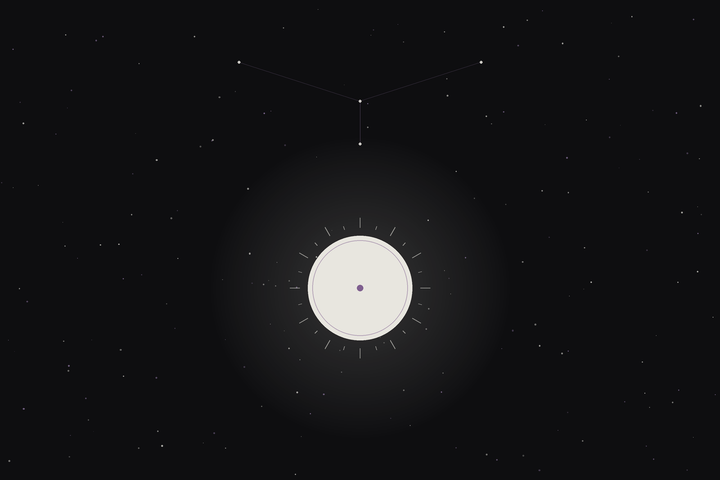 Pisces season: a radiant sun beneath the Pisces constellation in the Lunar Haus style