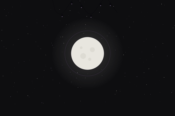 Strawberry Moon: a full moon with a trailing berry vine across the sky