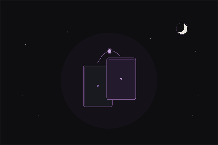 Tarot card combination meanings: two tarot cards joined by a glowing plum thread beneath a crescent moon.