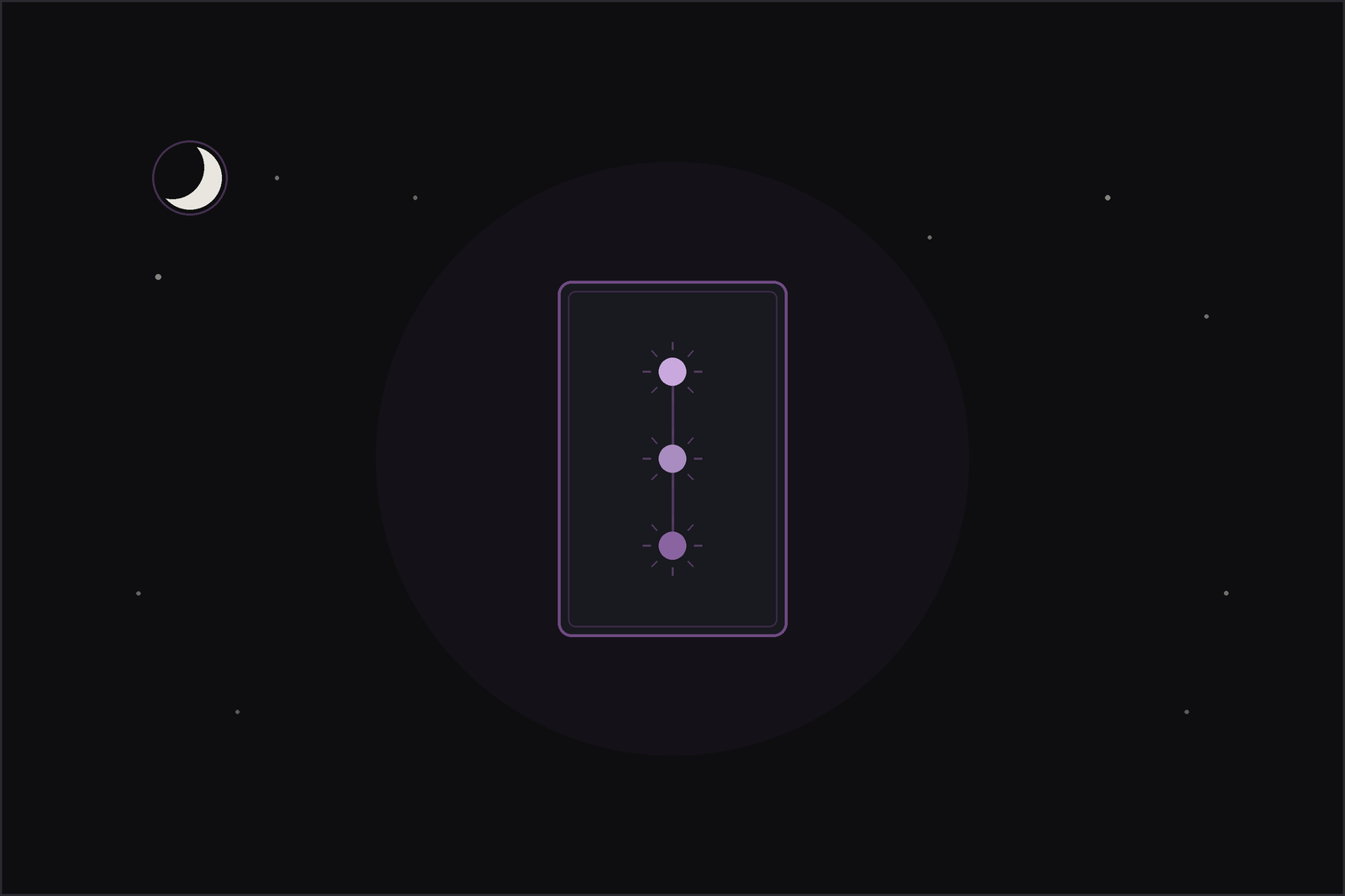 Tarot health spread: a tarot card showing three glowing points for body, mind and spirit under a crescent moon.