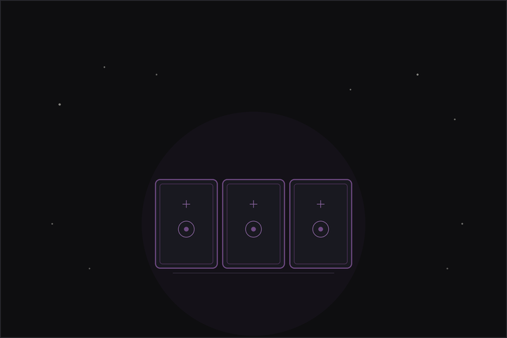 Tarot spreads for self discovery: three tarot cards laid in a row beneath a crescent moon