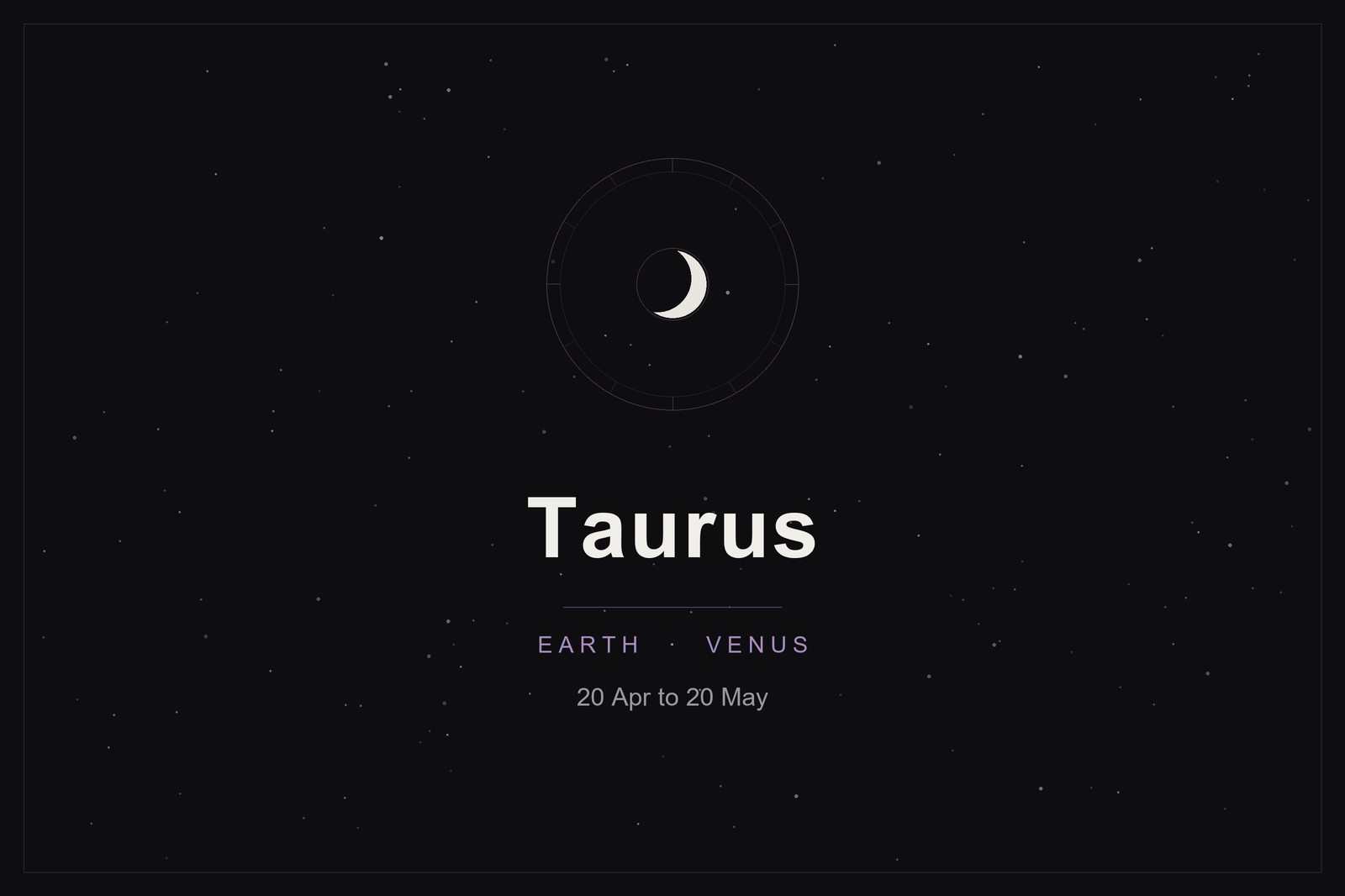Taurus star sign: the bull's zodiac wheel and a crescent moon over a dark, starlit sky
