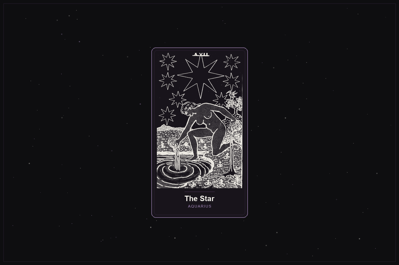 The Star tarot card in the Lunar Haus style: the classic Rider-Waite Star rendered as off-white outlines on a dark, starlit card with a plum frame