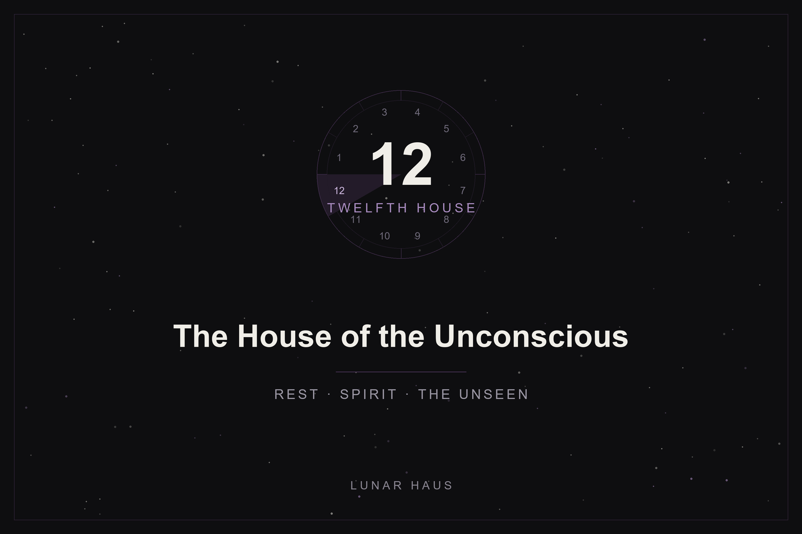 Twelfth house in astrology: the house of the unconscious highlighted in plum on a twelve-house wheel over a starlit sky