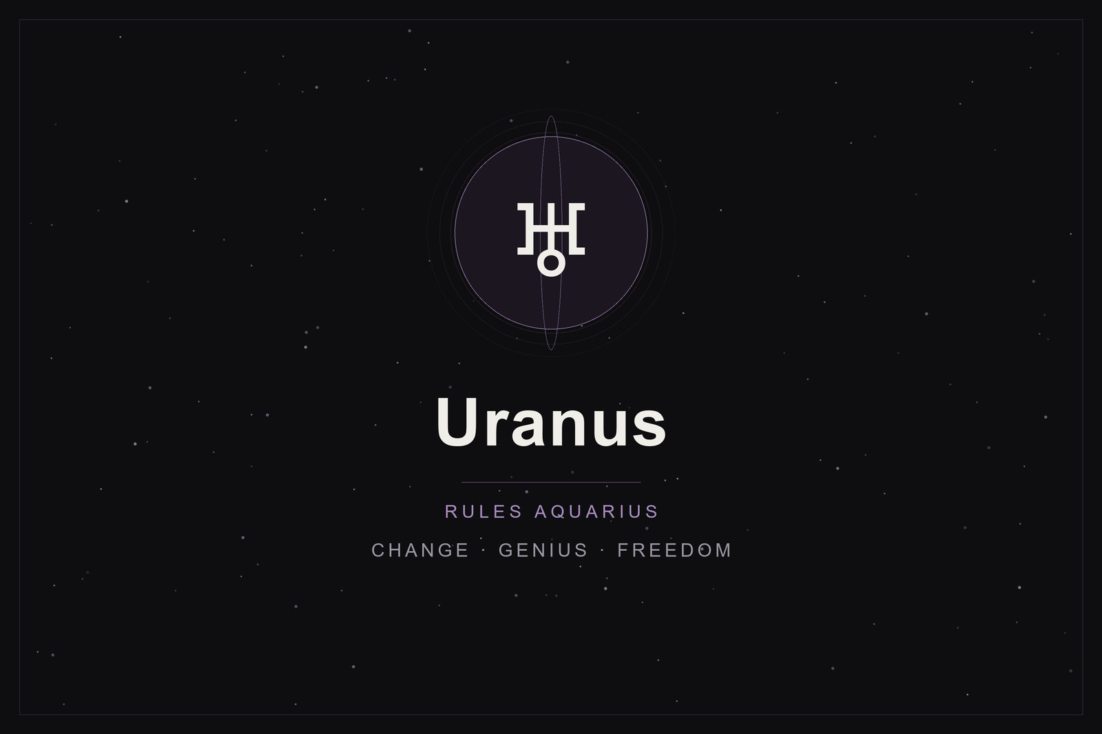 Uranus in astrology: the Uranus glyph in a plum-ringed disc on a dark, starlit sky