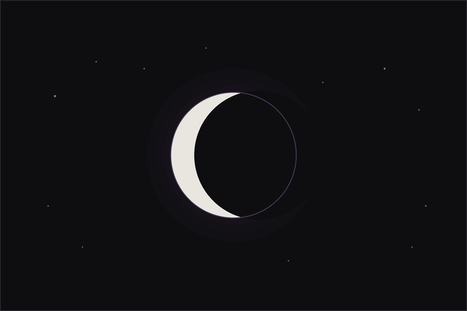 Waning crescent moon meaning: a thin waning crescent moon glowing softly among stars.