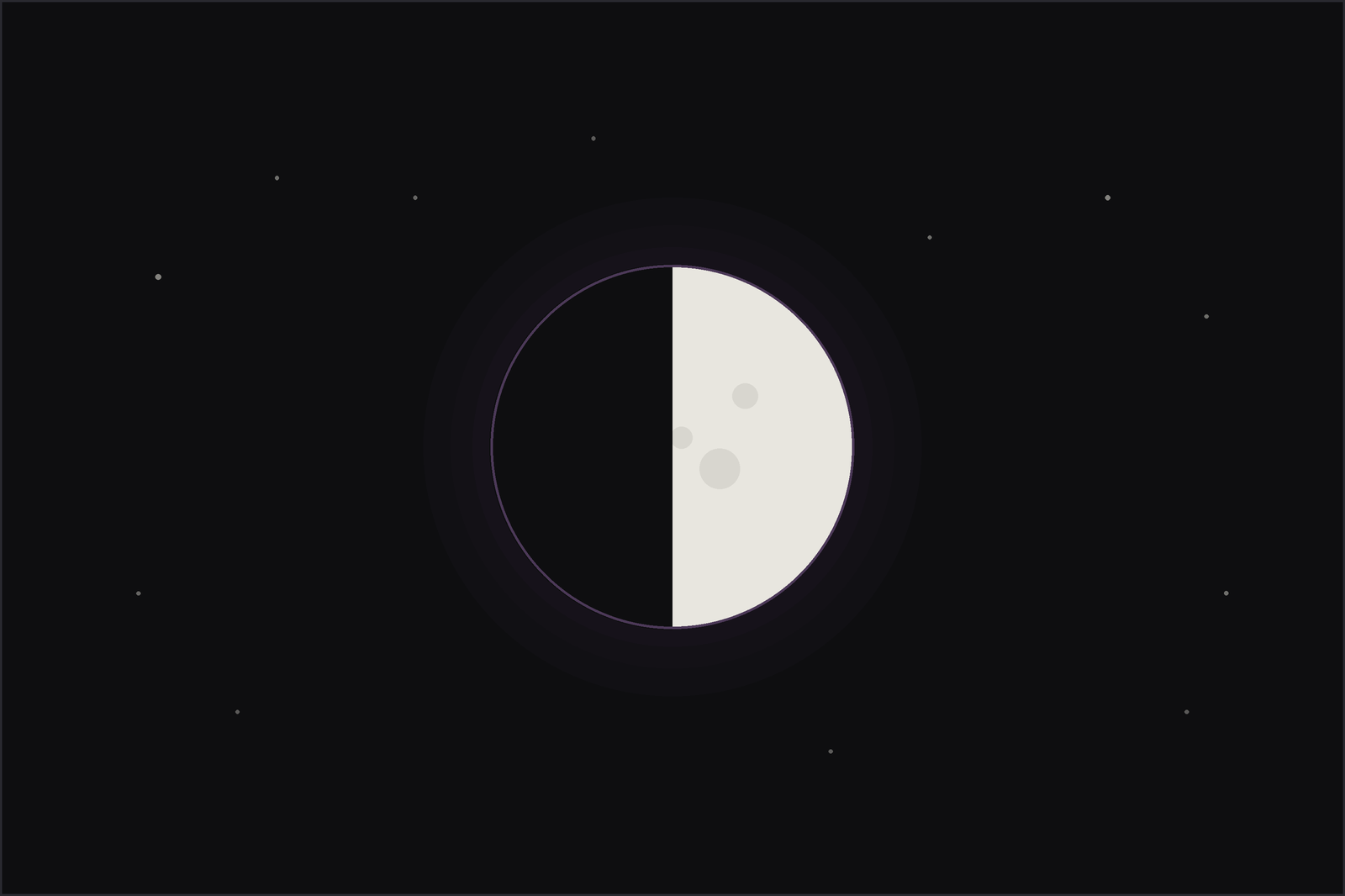 Half moon meaning: a clean half lit, half dark moon glowing among stars.