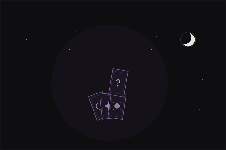 A hand drawing a single tarot card from a deck at the moment of the pull in the Lunar Haus style