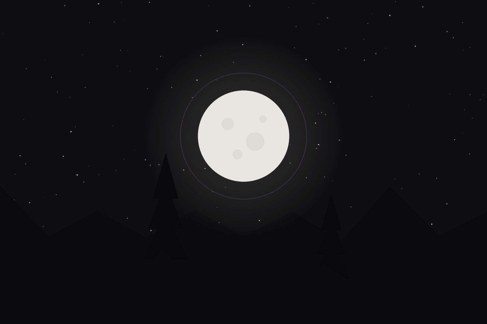 Wolf Moon: a bright full moon rising over snowy mountains and pines