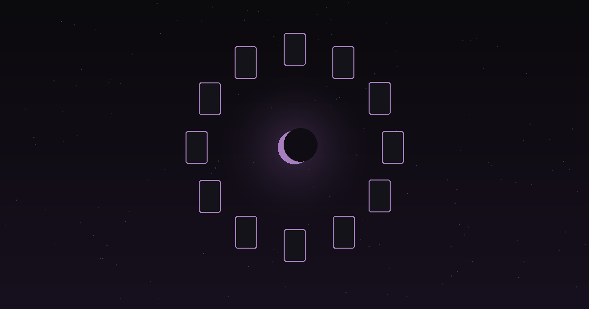 Year ahead tarot spread: twelve tarot cards in a circle for the year ahead