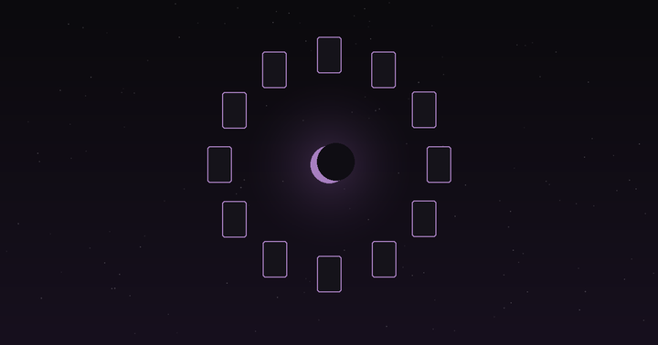 Year ahead tarot spread: twelve tarot cards in a circle for the year ahead